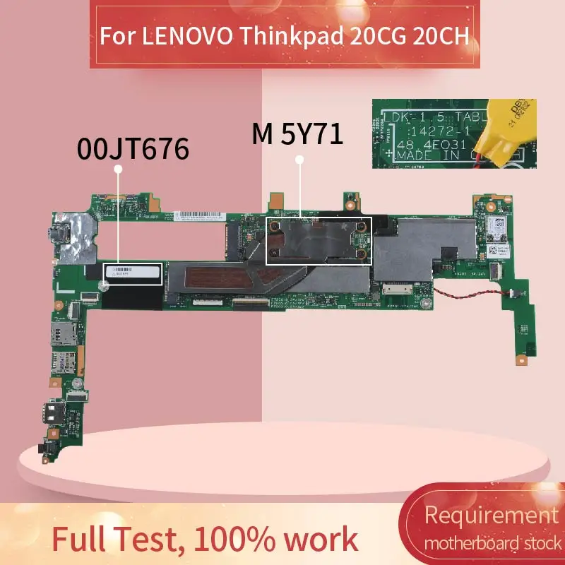 00JT676 Laptop motherboard For LENOVO Thinkpad 20CG 20CH M 5Y71 Notebook Mainboard 14272-1 SR23Q with 8GB RAM