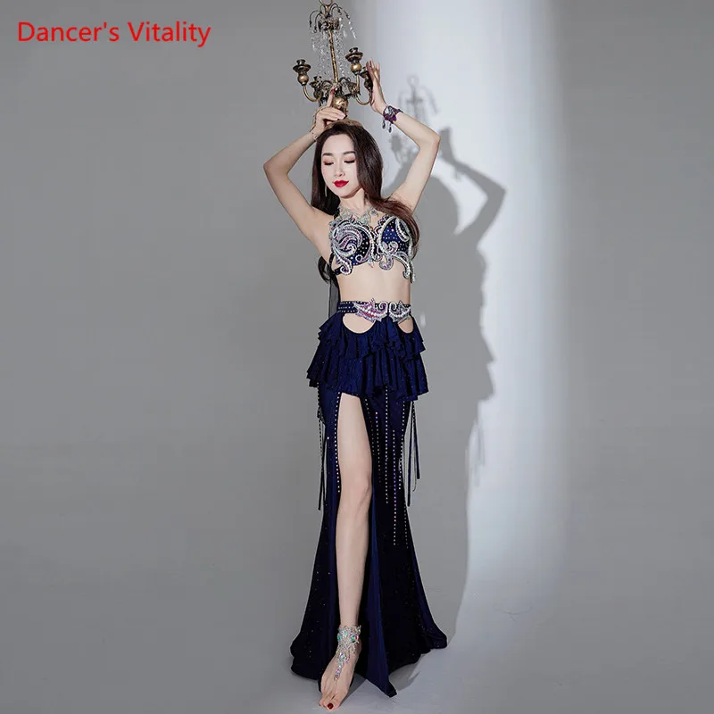 Belly Dance Bra Or Skirt Diamond-Studded Top Tassel Drill Split Long Skirt Performance Clothes Woman Oriental Dancing Clothing