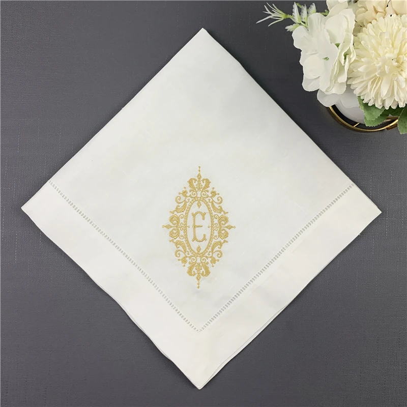 Set of 12 Excellent Monogrammed Dinner Napkins White Hemstitch Linen Table Napkins 20x20\