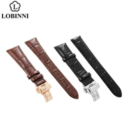 LOBINNI watch band watchband  strap Push Button Hidden Clasp Butterfly buckle 22mm 21mm 20mm black borwn with watch Removal tool