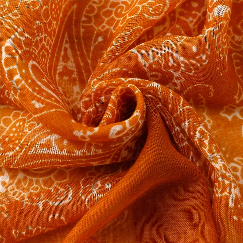 New Women Fashion Orange Cashew Floral Viscose Shawl Scarf From Aztec Ethnic Echarpe Foulard Femme Bufanda Muslim Hijab 180*90Cm