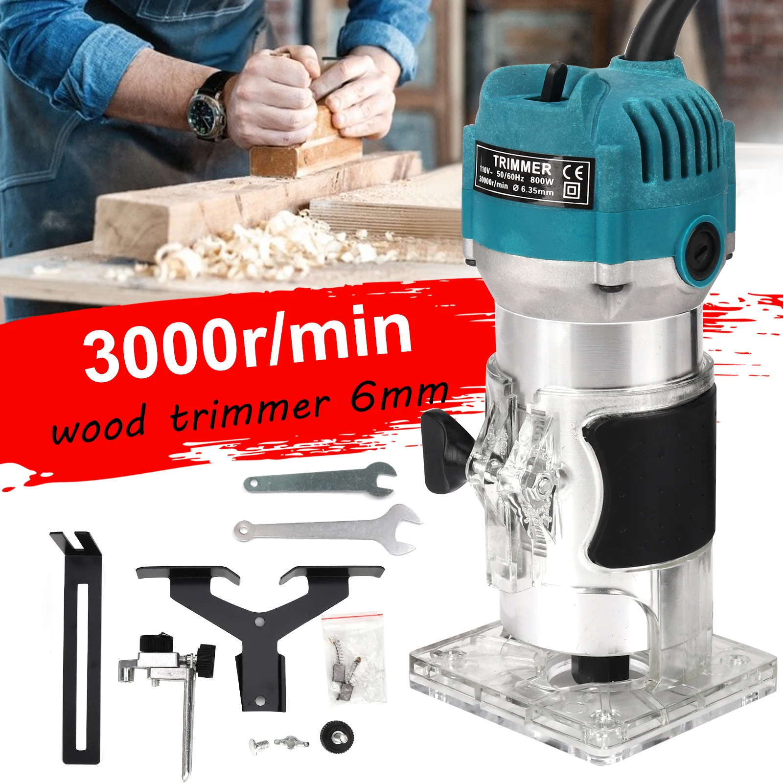 Elétrica Woodworking Trimmer, Madeira Milling, Gravura, Slotting, Máquina de corte, Mão Carving, Madeira Router, 800W, 1000W, 30000 rpm, 32000rpm