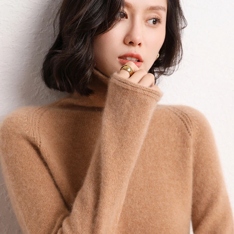 Winter Women Turtleneck Pullover 100% Cashmere Sweaters Knitted Soft Warm Jumper Thickened Loose Solid Color Clothes 6 Colors