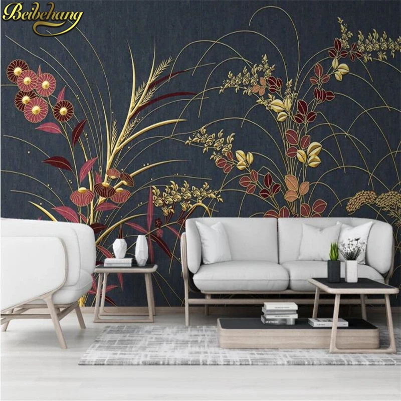 

beibehang Custom Plant flower relief line Murals Wallpaper living room Home Decoration Wall Painting photo art Mural Fresco