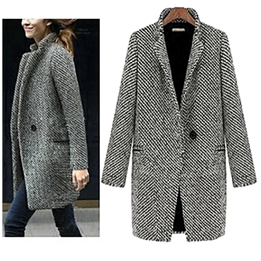 пальто женское elegant Autumn Winter Women Solid Color Cardigan Warm Thicken Woolen Midi Coat woman jacket chaquetas de mujer