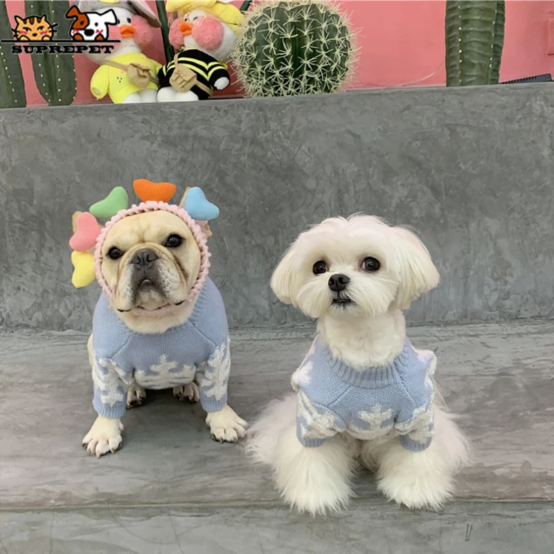 

SUPREPET Pet Clothes Autumn Winter Warm Dog Clothes for French Bulldogs Snow Print Dog Sweater Puppy Clothes Cotton Dog Hoodies