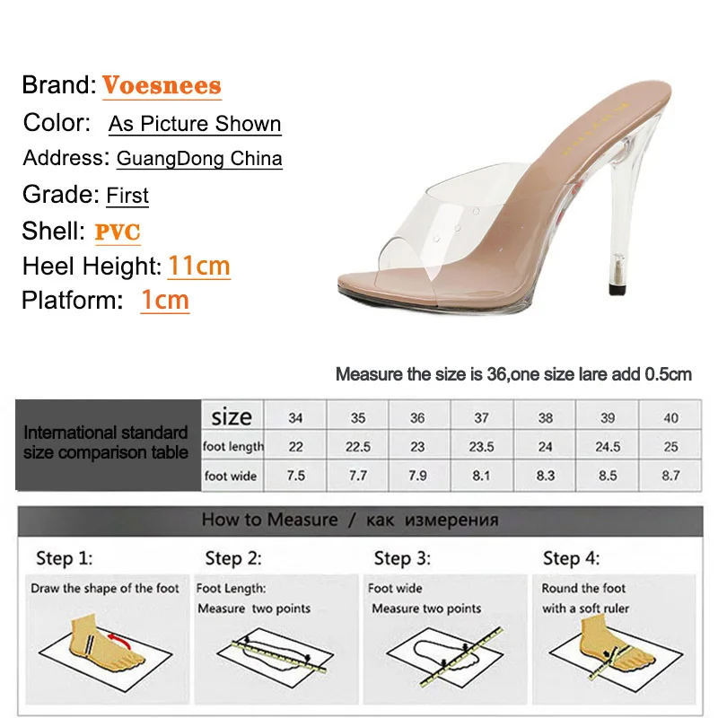 Voesnees 2022 New Women Slippers Sexy Transparent PVC Slip On Round Toe Crystal Shoes Summer 11CM Club Thin High Heel Sandals