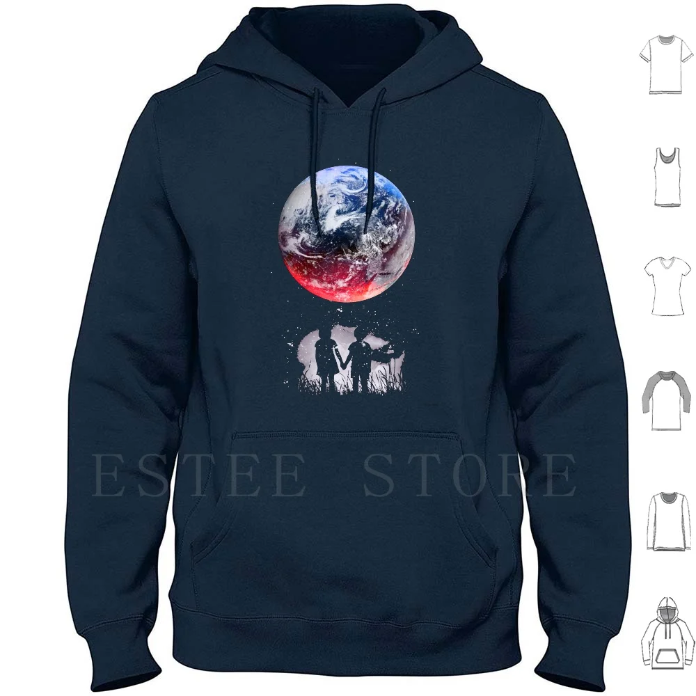 Until The End Of The World Hoodie Long Sleeve Love Space Stars Universe Planet Once Upon A Time Earth Black Colors Blue Red