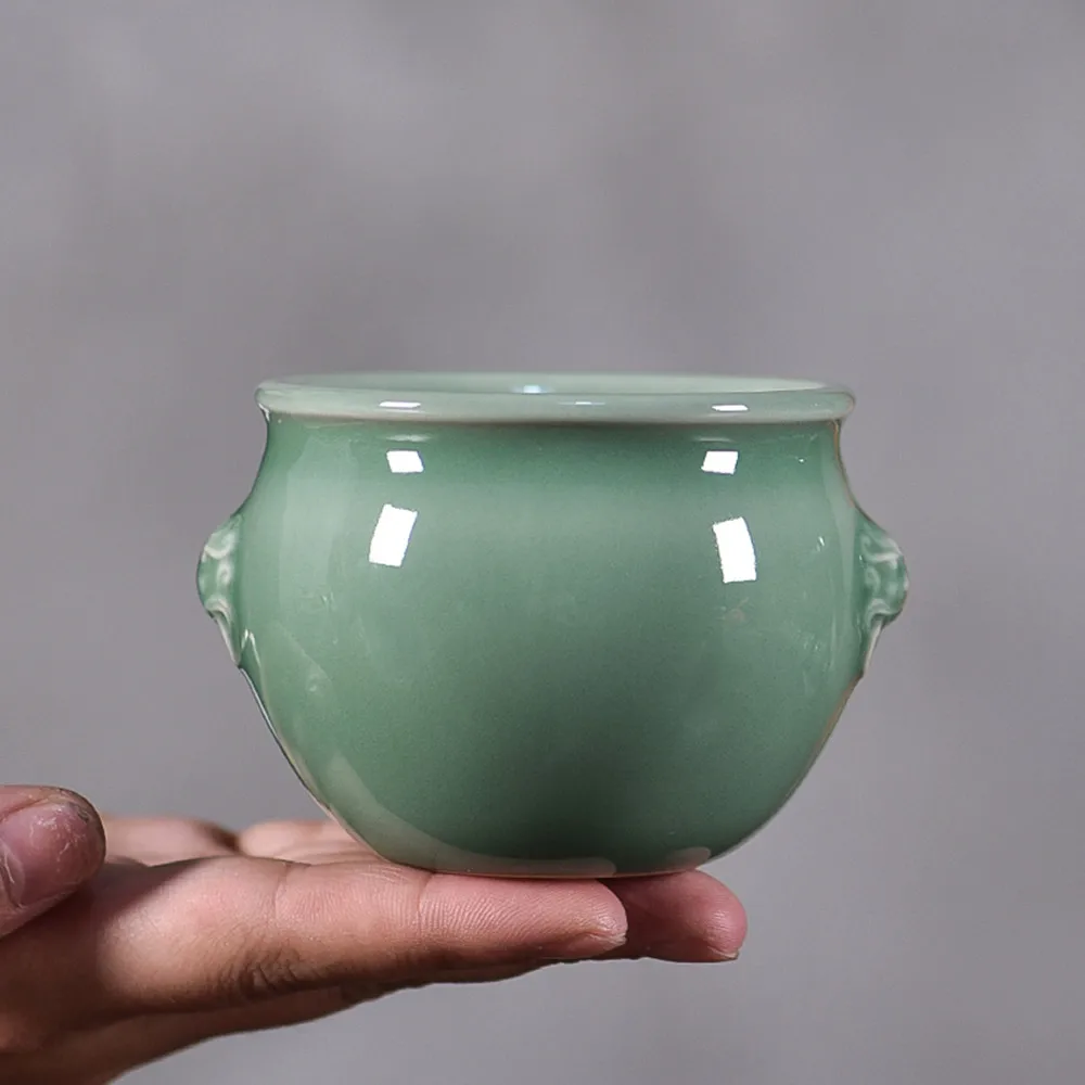 

Chinese Kung Fu Teacup 1PC Flat Cup 5oz Ceramic Cups of Tea 150ml Handmade Celadons Porcelain Drinkware