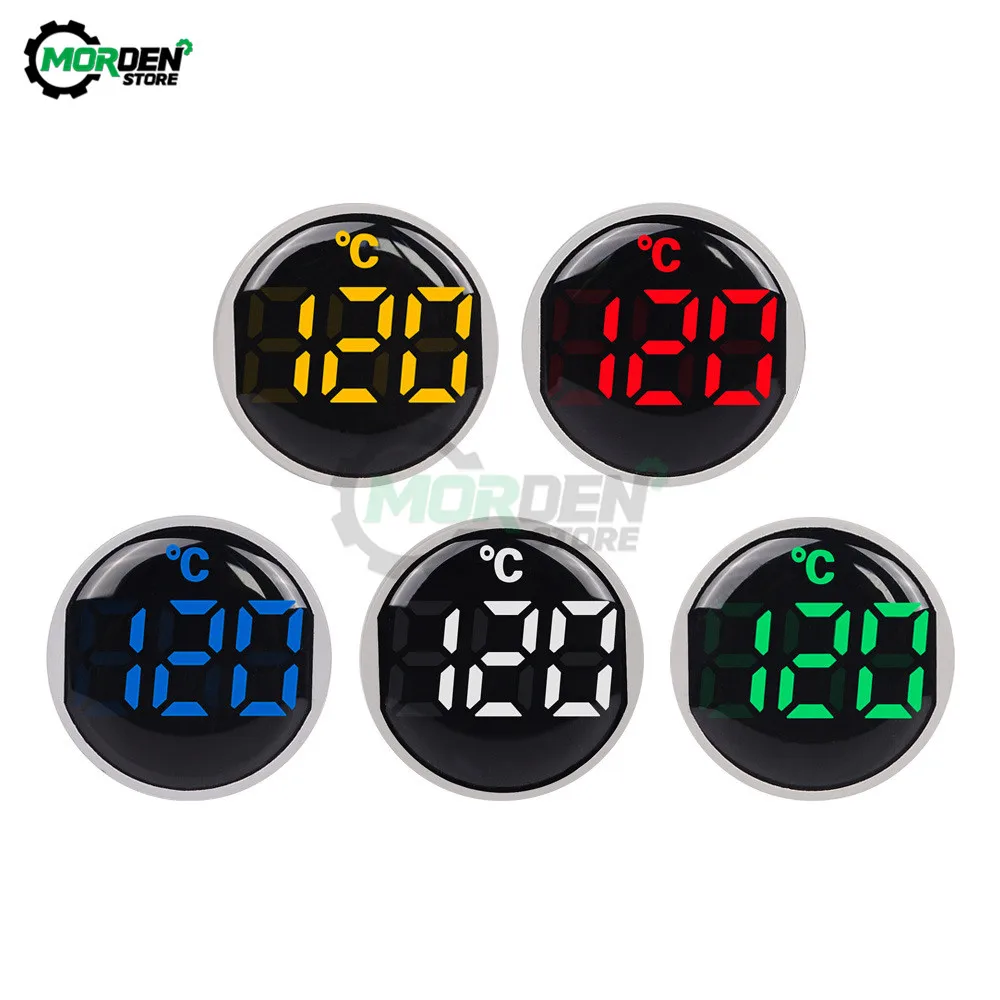 22mm Mini LED Digital Thermometer 20-119 Celsius 50-380V AC Round Small Display Indicator Pilot Light Temperature Meter Dropship