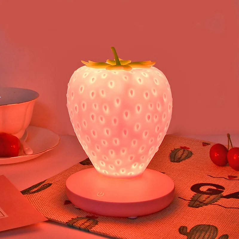 Touch Dimmable Silicone Table Lamp Kids Gift Bedside Bedroom Living Room Decoration Strawberry Night Light for Baby Children