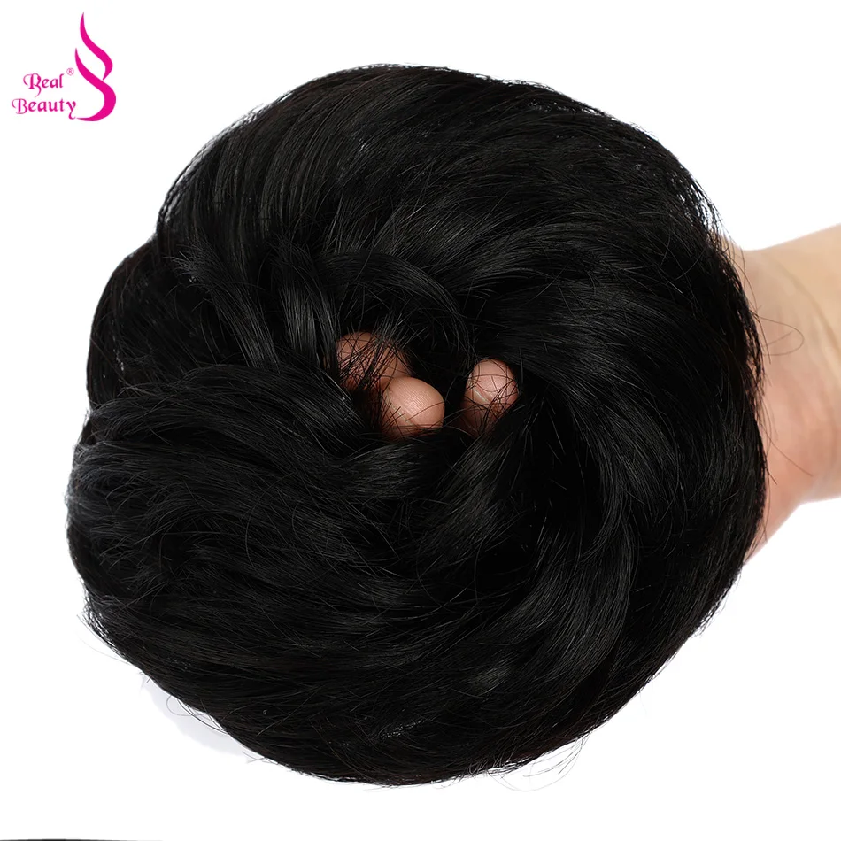 Real Beauty Messy Hair Bun Hair Scrunchies Extension Curly Wavy Messy Remy Brazilian Human Chignon for Women Updo Hairpiece