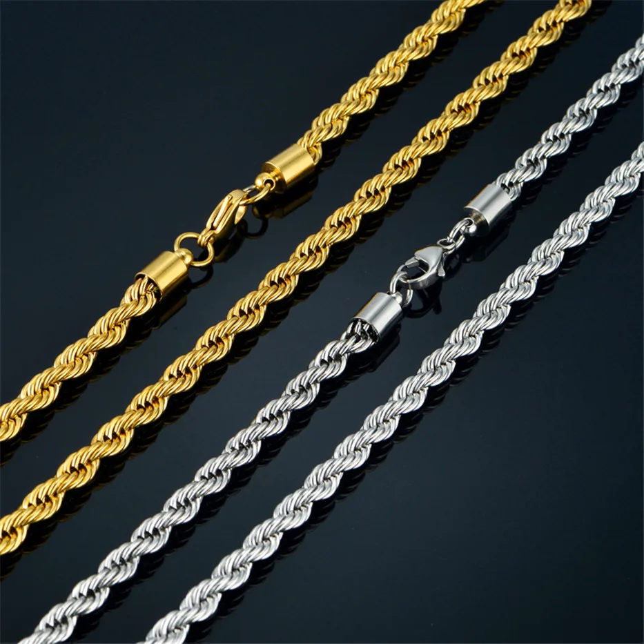 Twist Hip Hop Stainless Steel Long Chain Necklace Men Jewelry Wholesale,Brand Hippie Gold Color Male Necklace Chain Jewelry Gift