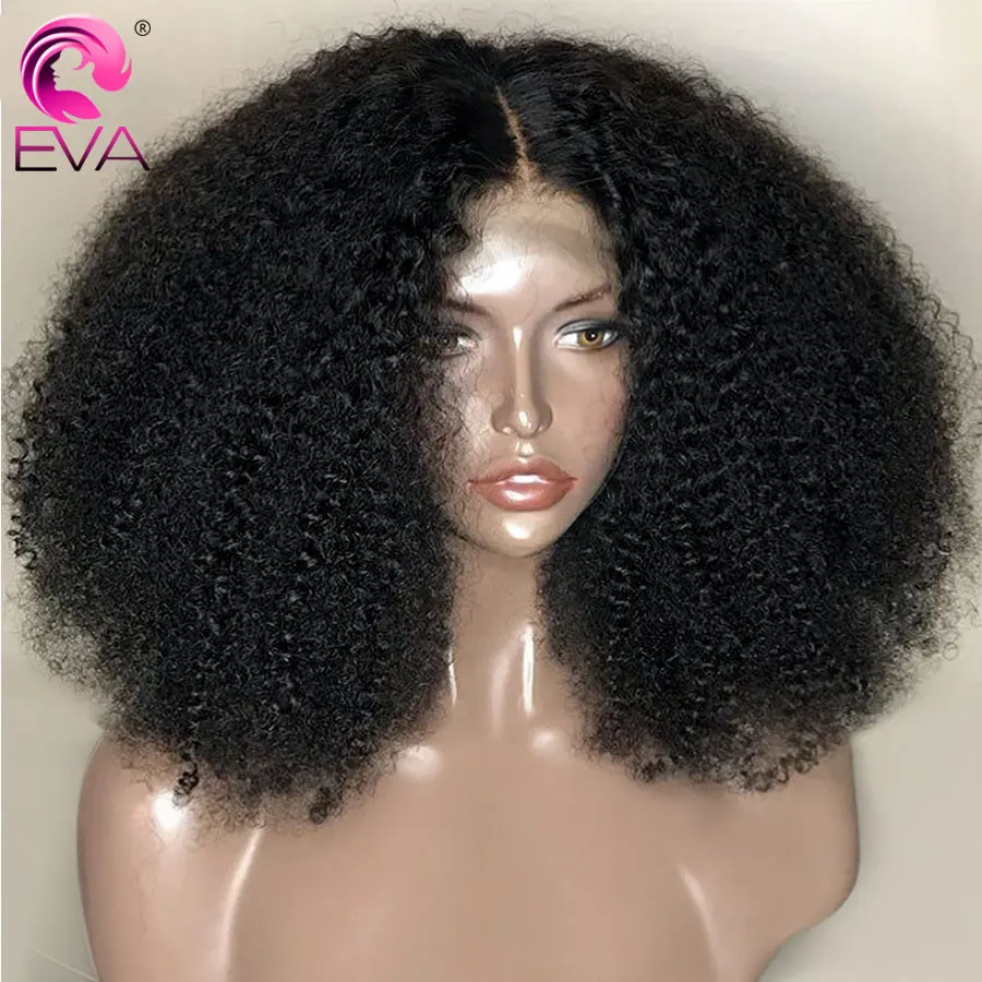 Eva Mongolian Afro Kinky Curly Wig Pre Plucked Lace Front Human Hair Wigs Pre Plucked Curly 5x5 HD Lace Frontal Wig For Women