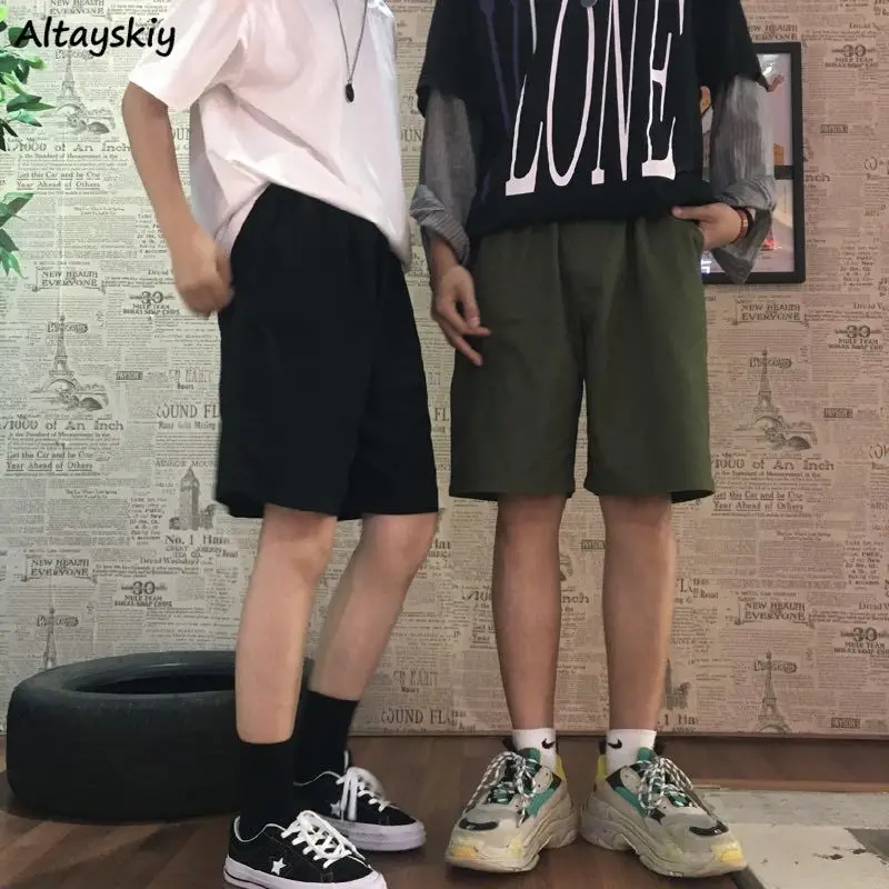 

Shorts Women Couple Loose Summer Safari Style Knee-length Simple Cool Unisex Solid Color Streetwear Leisure Trousers Students