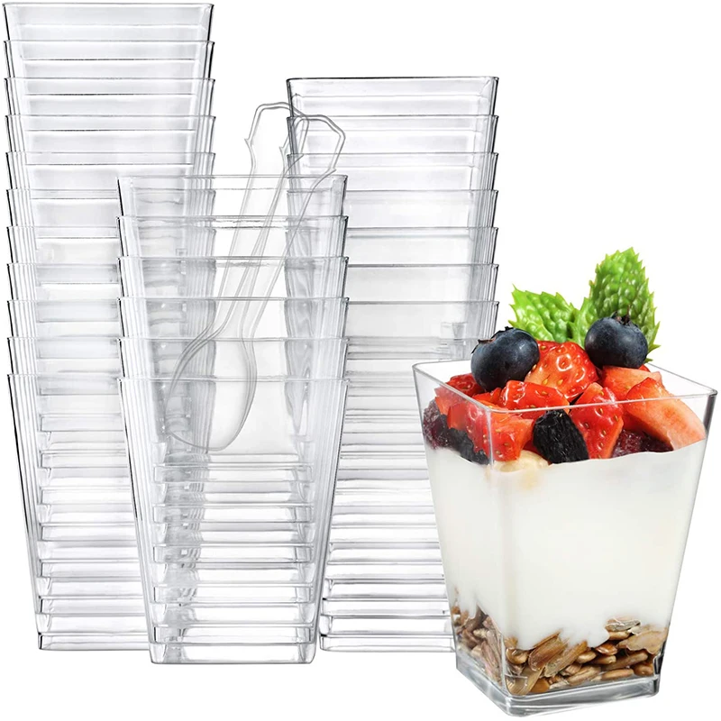 6pcs 110ml Plastic Dessert Cups Transparent Portion Trapezoidal Food Container for Jelly Yogurt Mousse Dessert Baking