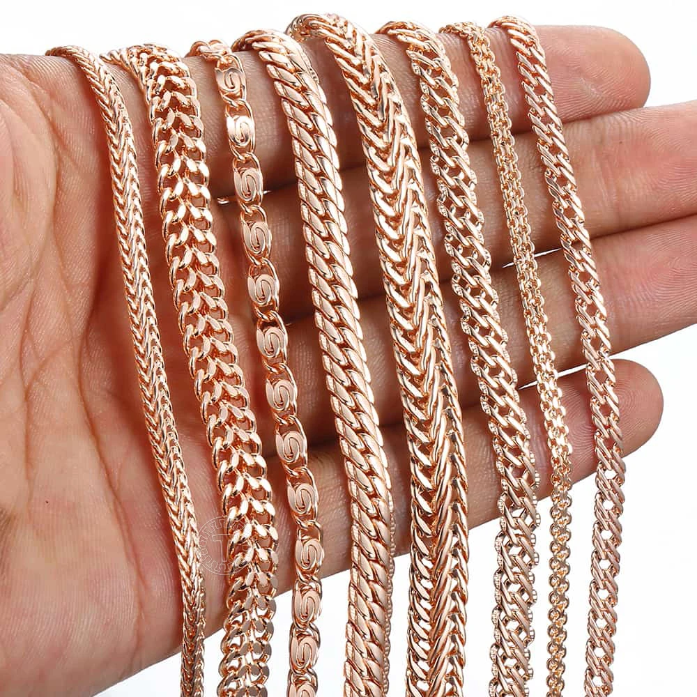 8Pcs/Lot Womens Mens Bracelets 585 Rose Gold Color Braided Foxtail Bismark Cuban Snake Link Chain Bracelets Wholesale LCBB1A