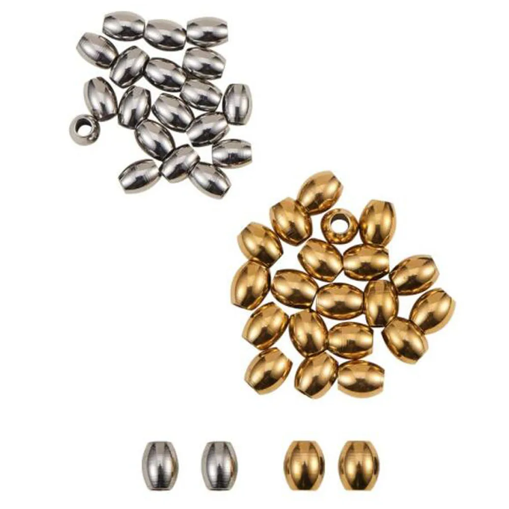 30Pcs/Lot Stainless Steel Spacer Loose Oval Bead Charms DIY For Jewelry Making Necklace Bracelets Accessories Findings