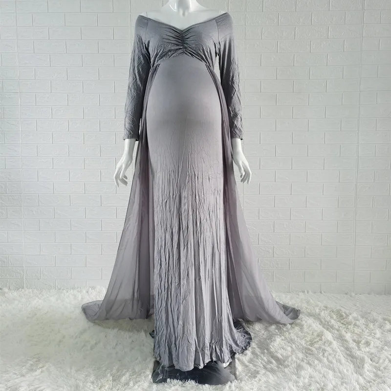 Baby Shower Jersey Dresses Maternity Photography Long Dress with Cloak Fitted Pregnancy Dresses Chiffon Cloak  Maternity Gown