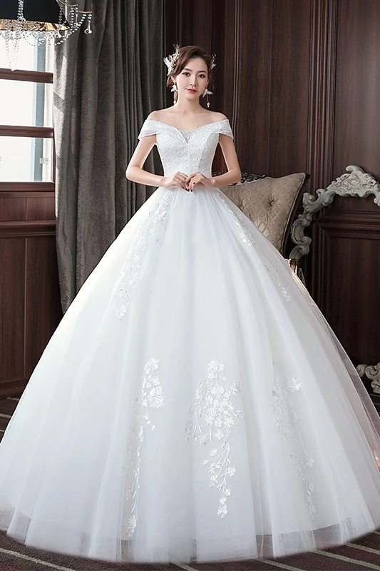 Ezkuntza Simple 2024 New Wedding Dress Elegant Boat Neck Off The Shoulder Lace Embroidery Lace Up Plus Size Slim Bride Gown L Cu