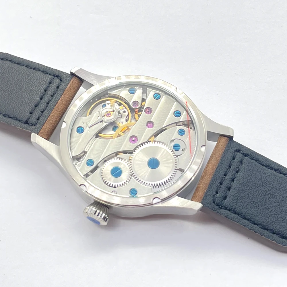 Steel Case 42mm Sterile Sapphire Crystal Black White Blue Green Dial 6497 Manual Winding Men\'s Watch Leather Strap ST36