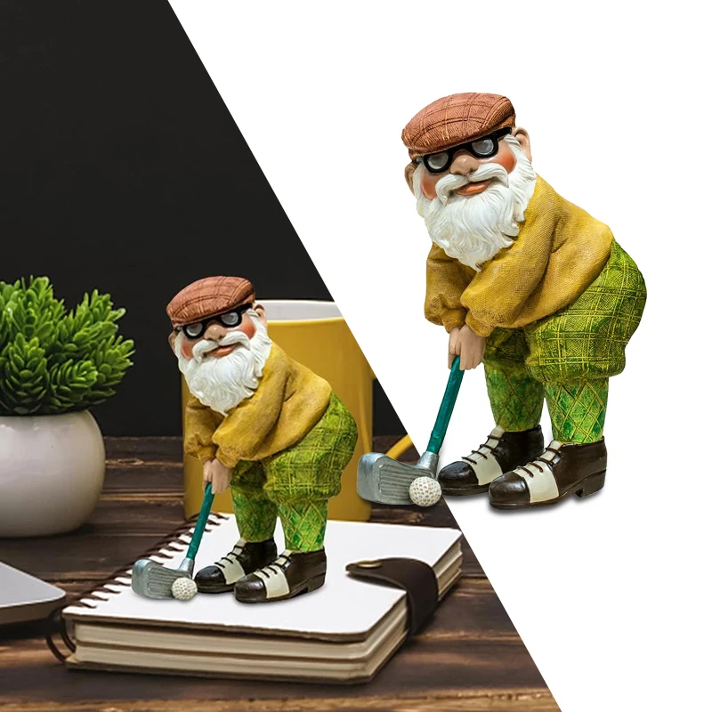 Gnome Old Man Golf Ball Resin Craft Statue Garden Gardening Tabletop Ornament