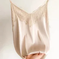 Sexy dentelle Camisole femmes soie col en v hauts été nouveau sans manches décontracté débardeurs femme mince doux Satin hauts basiques grande taille 4