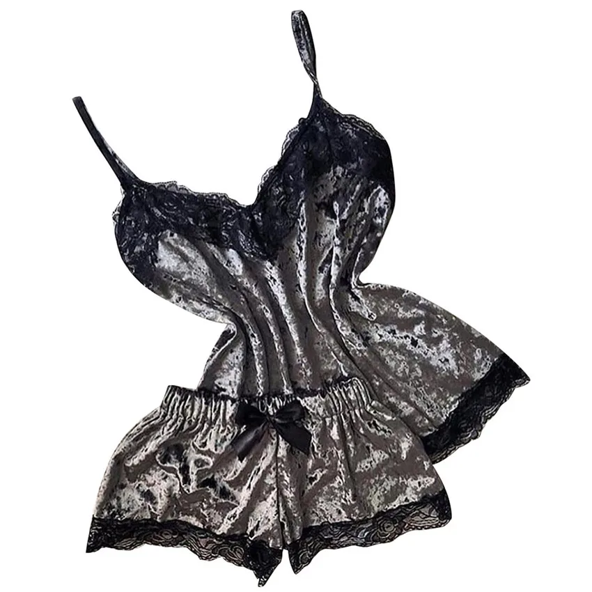 Conjunto de lencería Sexy de terciopelo para Mujer, ropa de dormir Sexy, picardías de tentación, camisola bonita y pantalones cortos