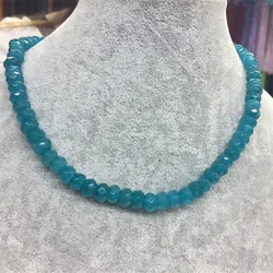5*8MM Faceted Aquamarine Vintage Natural Stone Jewelry Noble Elegant Exquisite Rubies Beaded Chain Choker Necklace Collier