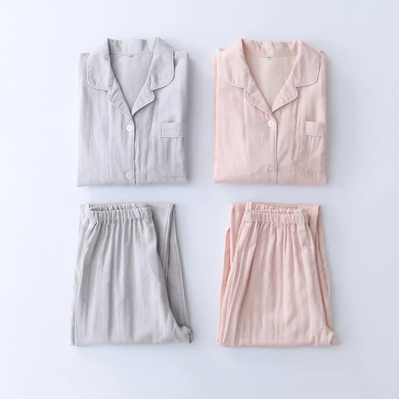 

Spring And Autumn Cotton Home Clothes Pajamas Suit Pure Cotton Double-layer Yarn Lapel