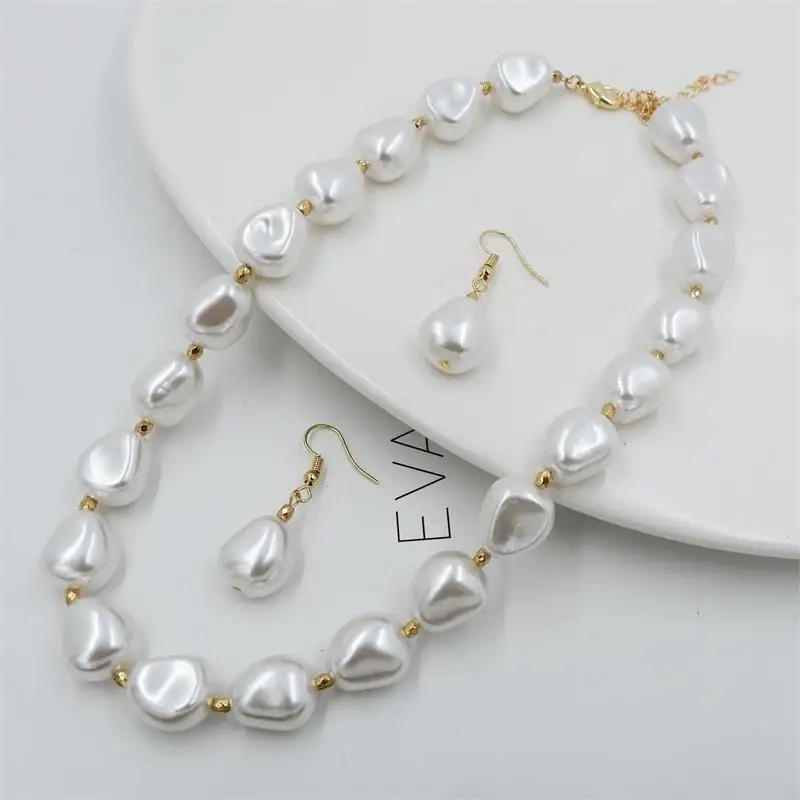 Korean Trendy Gemetric Pearl Necklace Set Imitation Pearl Handmand Chain  Jewelry For Women Charming Girl Accessories Gifts