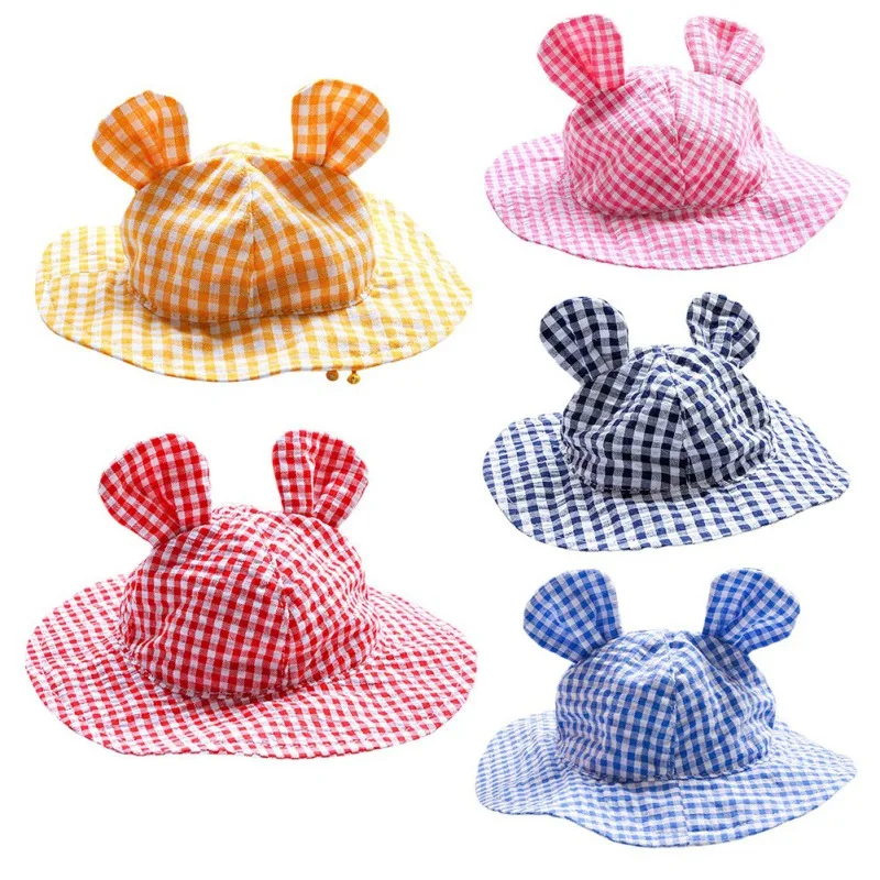 Summer Lovely Bear Ear Pet Dog Hat Lattice Cats Dogs Caps Adjustable Puppy Kitten Sun Hats Pet Accessories Chihuahua