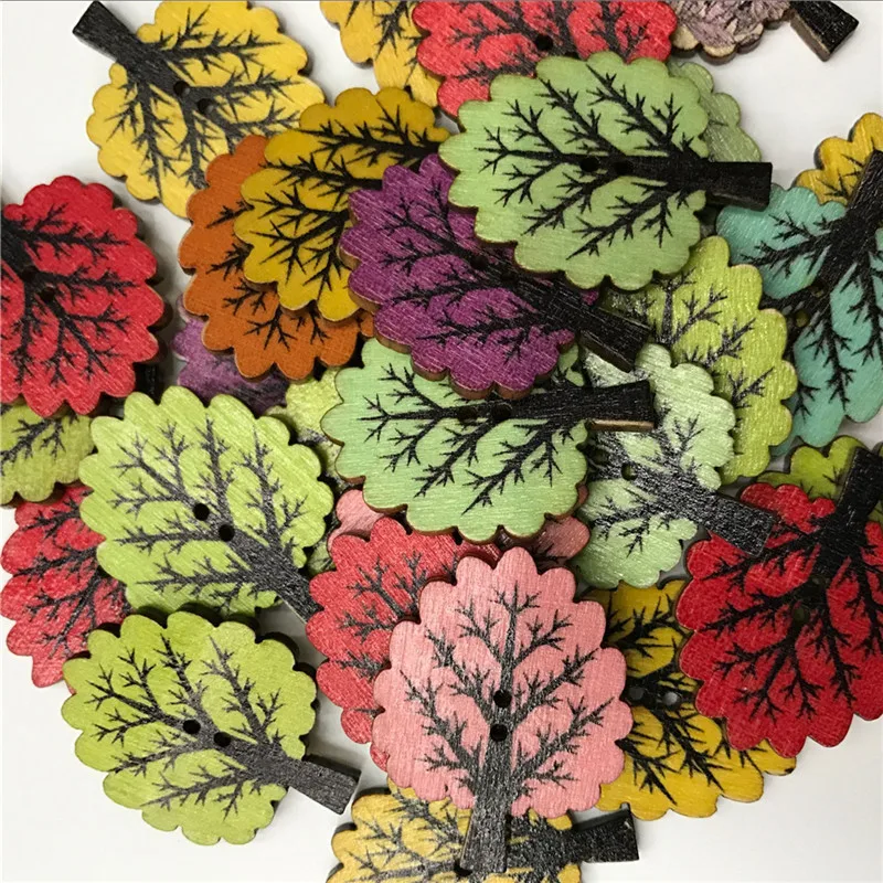 500PCS 32MM Colored Wooden Leaf Leaves Jewelry Decorate Accessories DIY Earring Pendant Craft Material Supplies Hair Ornament