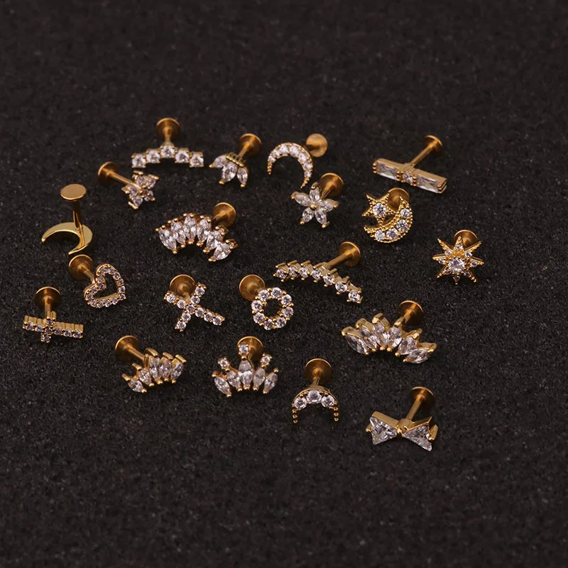 1PCS 16G Cross Heart Flower Crown Labret Monroe Ring Lip Ring Ear Helix Ring Ear Stud Lip Studs Body Piercing Jewellery