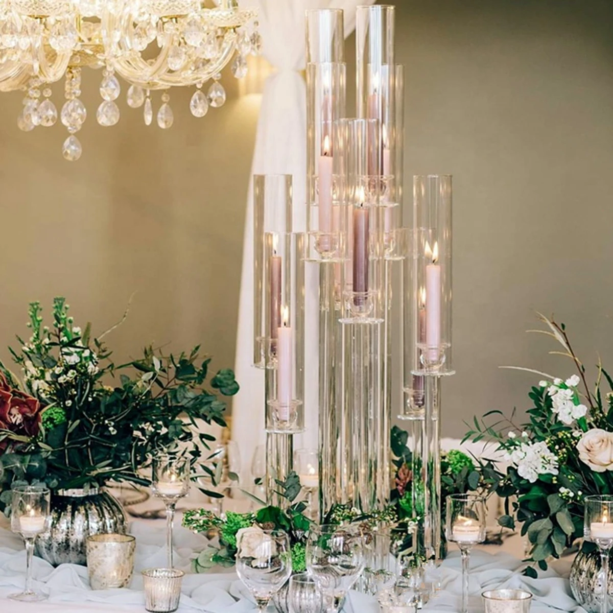 

Event Decorative Candlestick Pillar Tall clear Wedding Table Centerpieces Crystal Candle Holders Use event Decoration AB0203