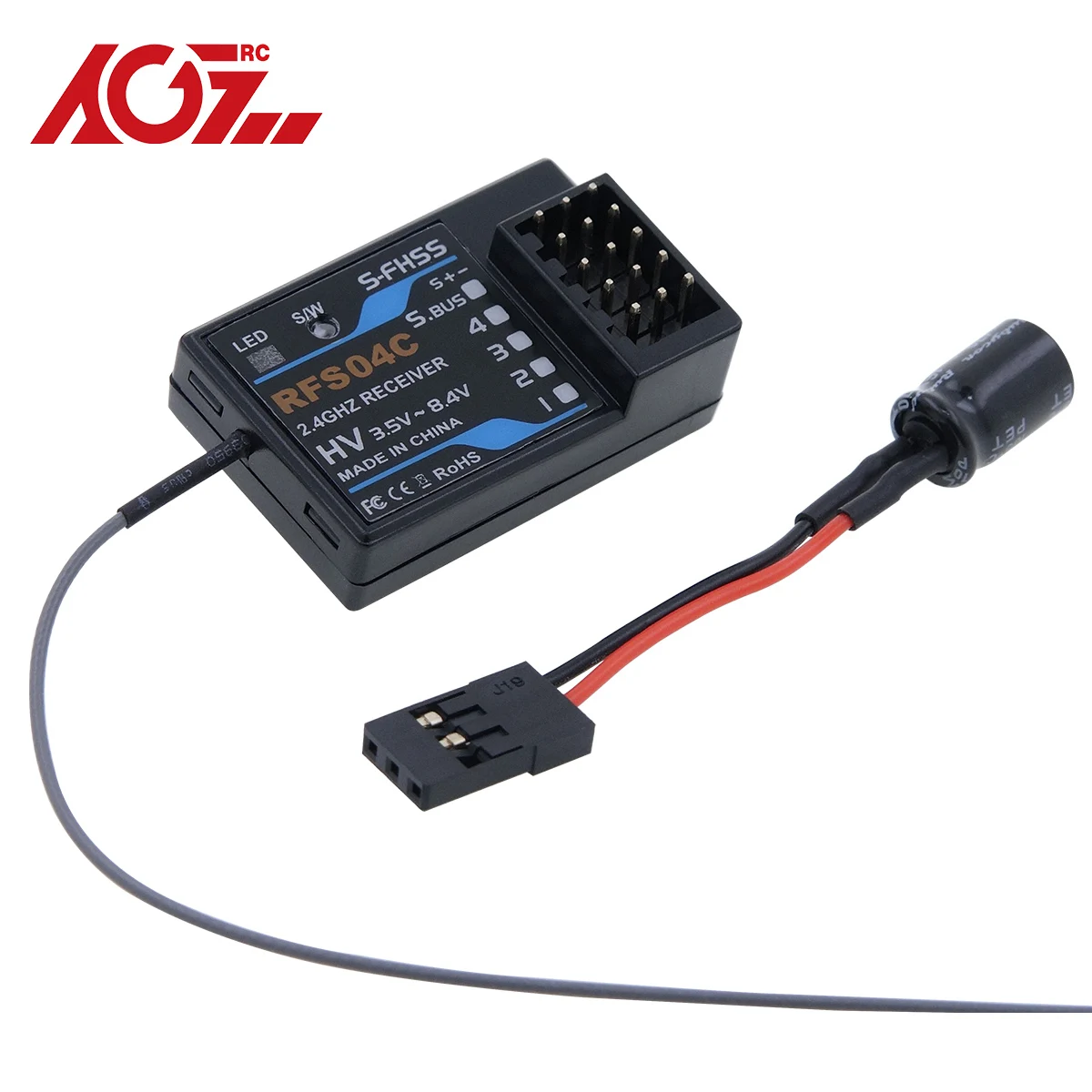 

AGFRC RFS04C S-FHSS / TM-FH RF Compatible 4 Channels and SBUS HV RC Car Receiver Module RX for TX Futaba 4PX, 7PX, 4PV, 3PV Etc