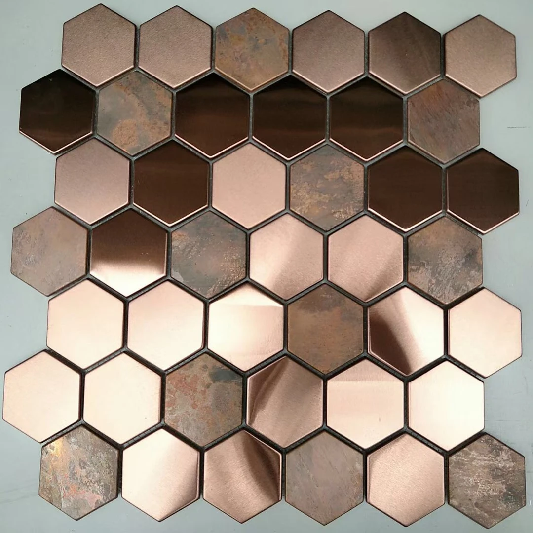 Big Hexagon Copper mixed Stainless Steel Metal Mosaic tiles, Vintage Industrial Style Mosaic Wall Decor Tiles