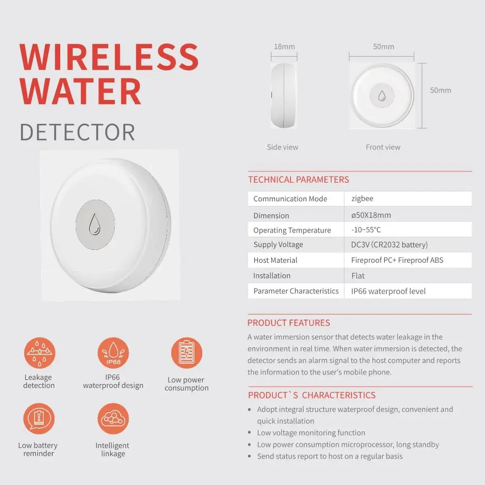 Ewelink Zigbee 물 감지기, 가정용 원격 경보 보안 침수 센서, 스마트 홈