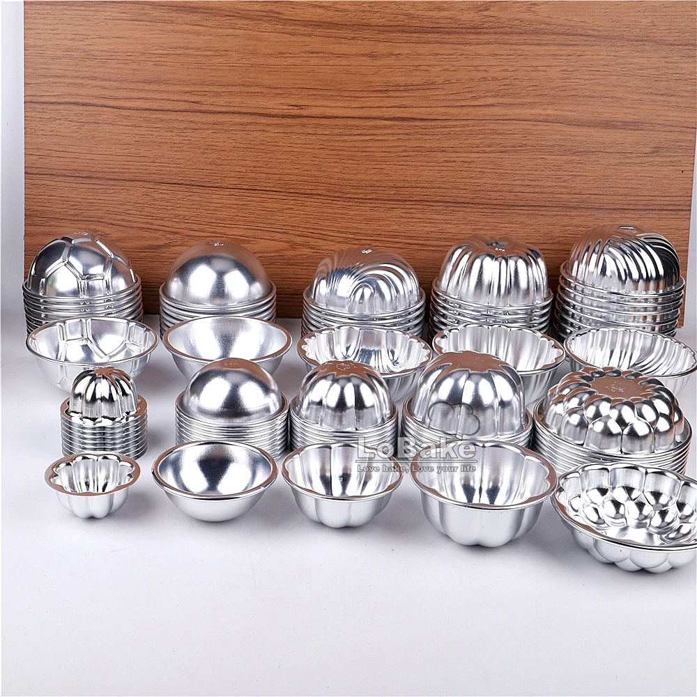 10pcs/lot Various shape Half Ball Pumpkin Grape Vollyball Shell Aluminium Tart Mould Jelly Pudding Cup Cupcake Mold Baking Tools