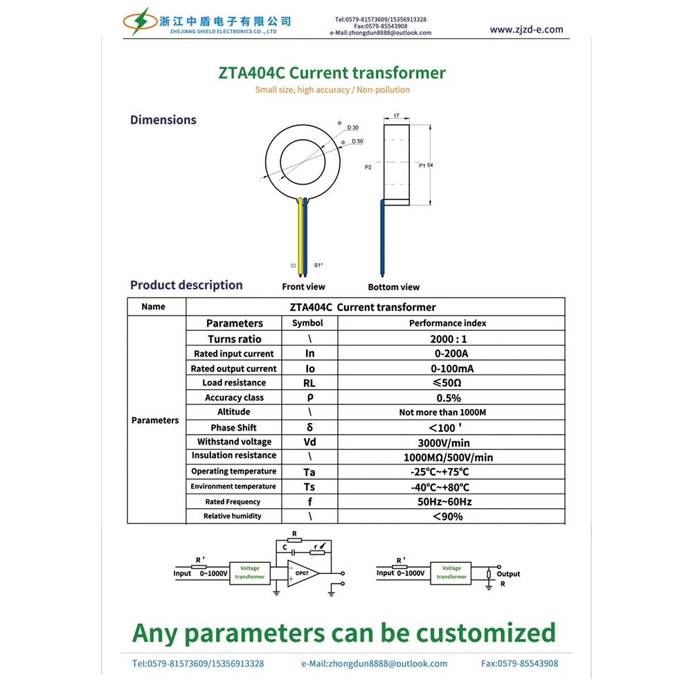 Zhongdun ZTA404C 0.5 Accuracy Class Lead Wire Current Transformer Precision Ac Coil 30mm Manufacture