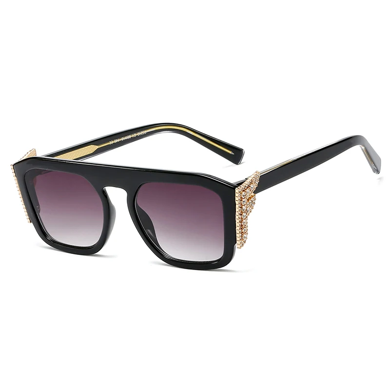 WckSaria Women Sunglasses Big Squard Frame Fashion Wings Style Metal High Quality Style Classic Colorful Lens Diamond Style