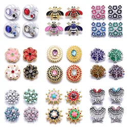 Multi Style Mix 10pcs/lot New Snap Jewelry Rhinestone Flower 18mm Snap Buttons Fit 18mm Snap Bracelet Necklace Women Jewelry