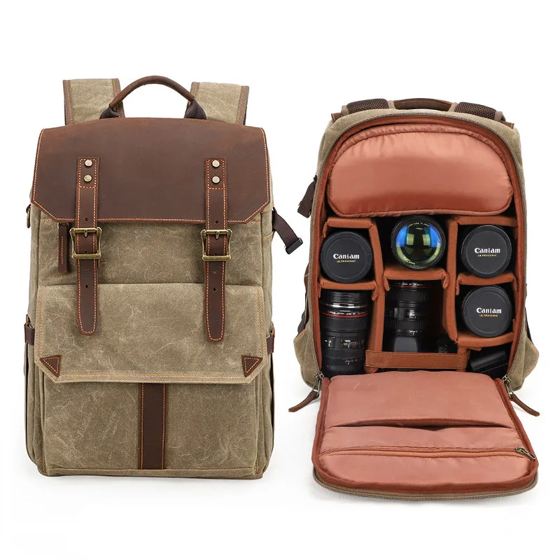 Casual waterproof canvas camera bag large capacity outdoor backpack digital video recorder waterproof SLR bag with tripod bit