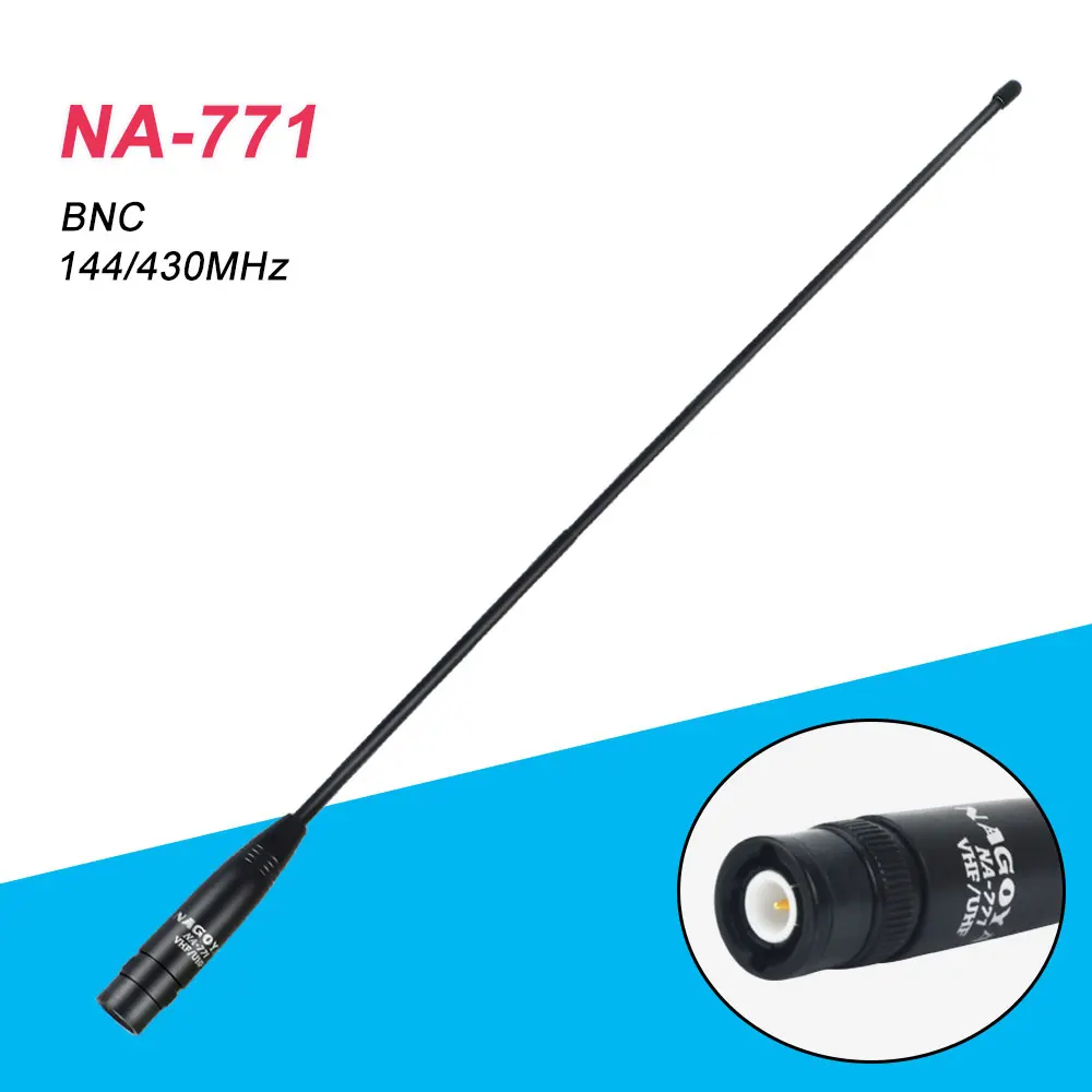 Nagoya-antena Flexible de doble banda, dispositivo de Radio bidireccional portátil, NA771, VHF, UHF, 144, 430MHz, BNC, macho, NA-771