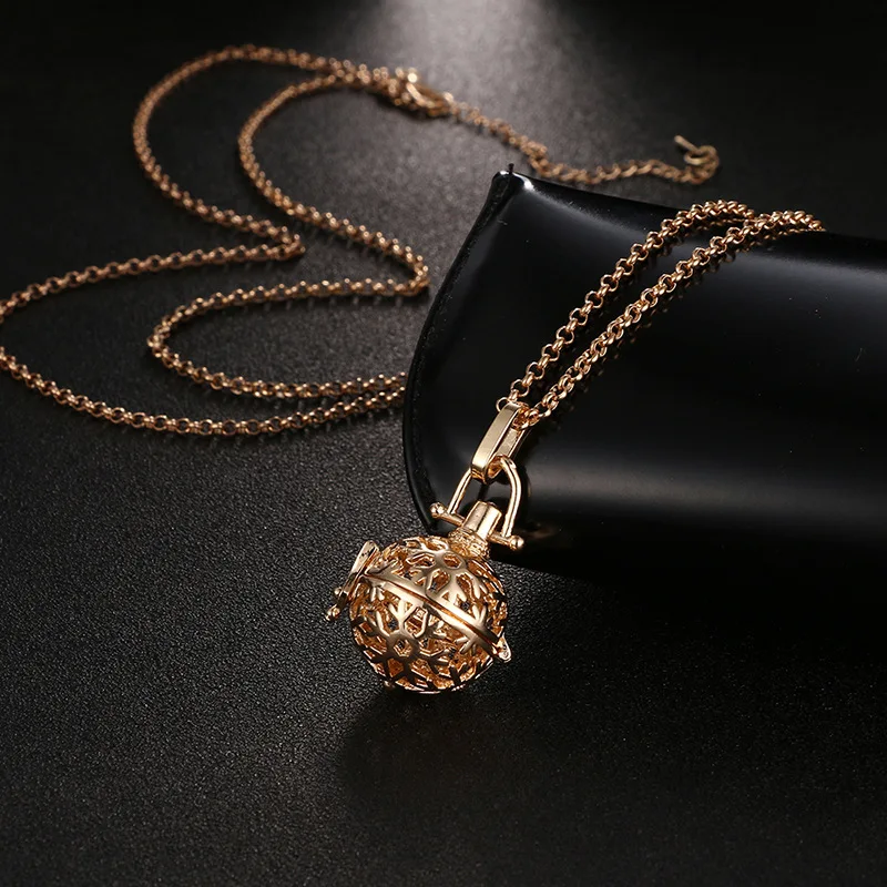 Charm Mexico Music Ball Caller Locket Snowflake Pendant Vintage Pregnancy Necklace Aromatherapy Essential Oil Diffuser Jewelry