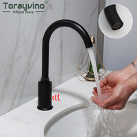 Torayvino Sensor Bathroom Faucet Matte Black Automatic Hands Free Sensor Mixer Water Tap Deck Mounted Basin Sink Bathtub Faucets