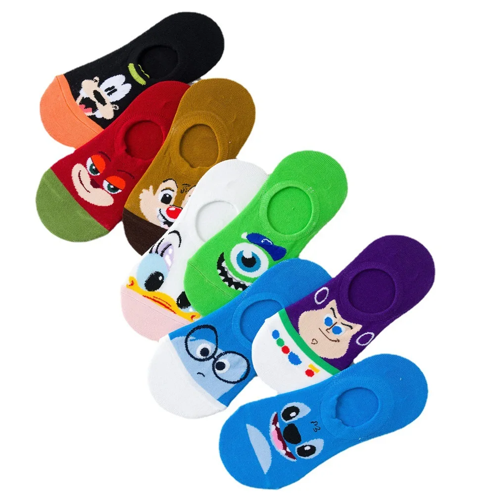 Summer Cotton Cartoon Animals Women Boat Socks Disney Stitch Mickey Buzz Lightyear Cute Kawaii Girl Socks for Female Funny Socks