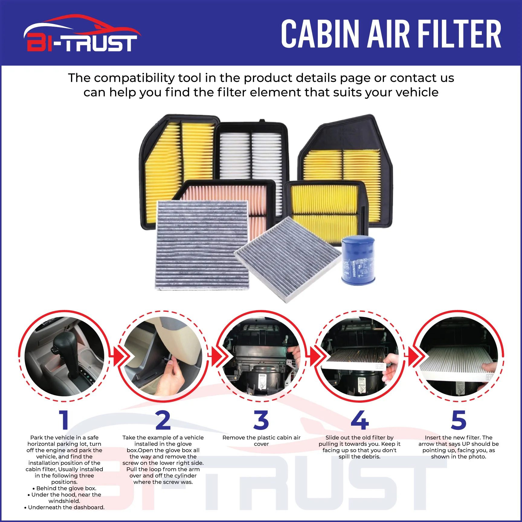 Bi-Trust Cabin Air Filter for Nissan Qashqai 2017-2020/Nissan Rogue 2017-2019/Nissan Rogue 2014-2020 27277-4BU0A