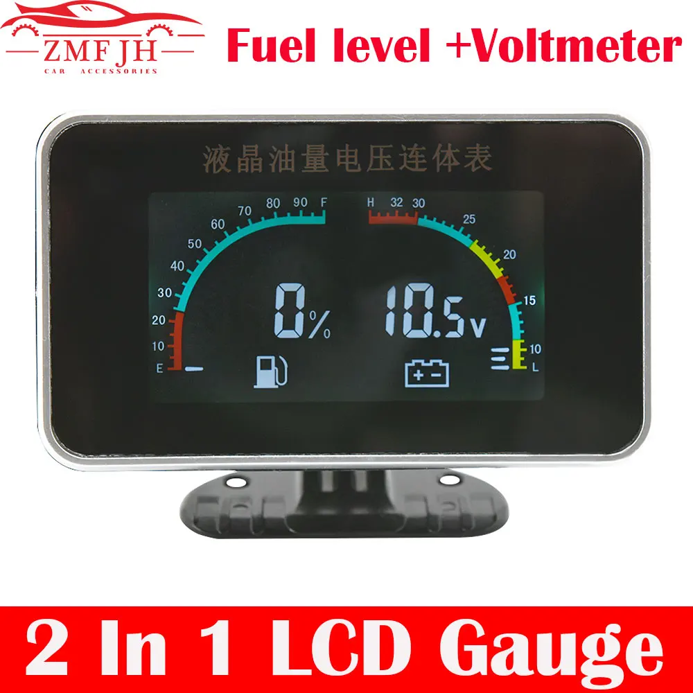 

Universal 2 In 1 LCD Car Digital ALARM Gauge Voltmeter Volt Fuel Gauge Motorcycle Fuel Level Sensor Gauges fuel level For 12/24V