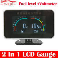 Universal 2 In 1 LCD Car Digital ALARM Gauge Voltmeter Volt Fuel Gauge Motorcycle Fuel Level Sensor Gauges fuel level For 12/24V